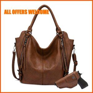 Large Faux Leather Hobo Tote with Detachable Holster Crossbody Bag